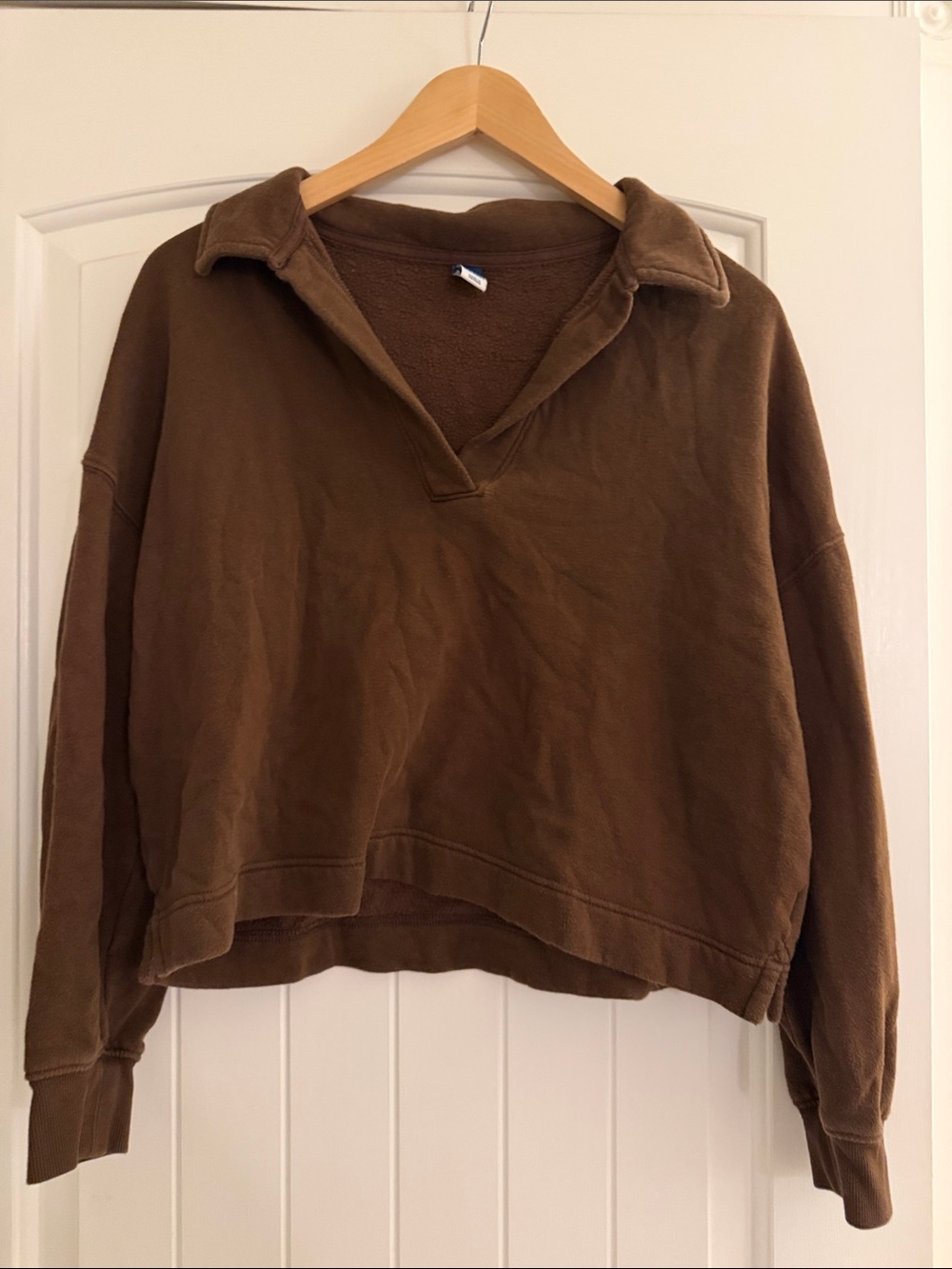 Old Navy Brown Open-Collar Fleece Pullover Sweatshirt